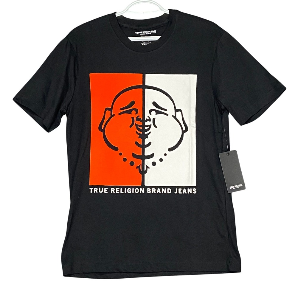 True Religion Brand Jeans Mens Small T Shirt Half Face Buddha Graphic Black NWT